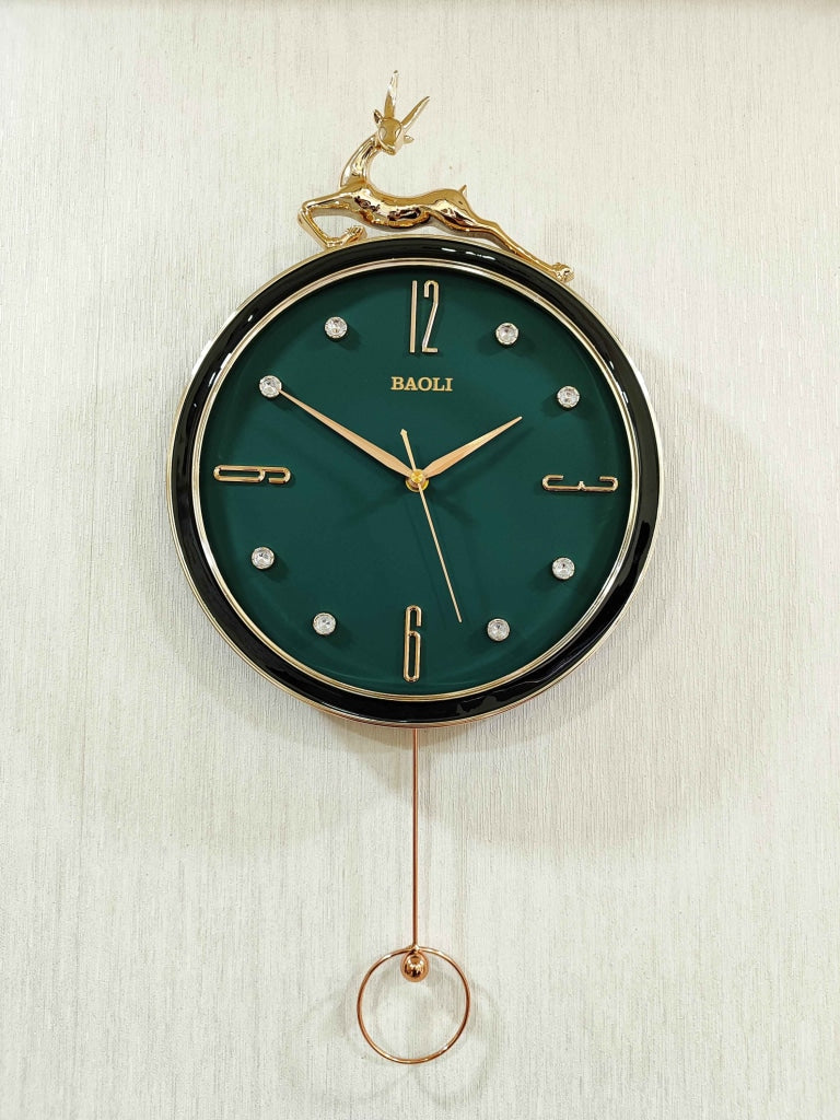 Funkytradition Rose Gold Multicolor Reindeer Pendulum Wall Clock Decor For Home Office And Gifts 60