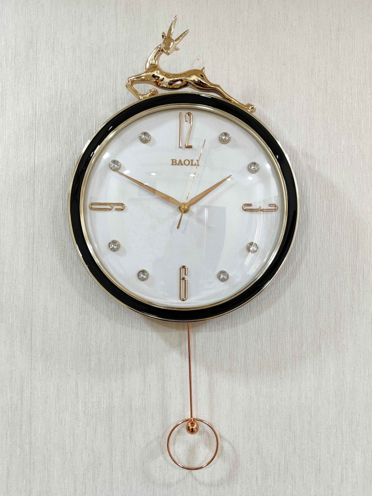 Funkytradition Rose Gold Multicolor Reindeer Pendulum Wall Clock Decor For Home Office And Gifts 60
