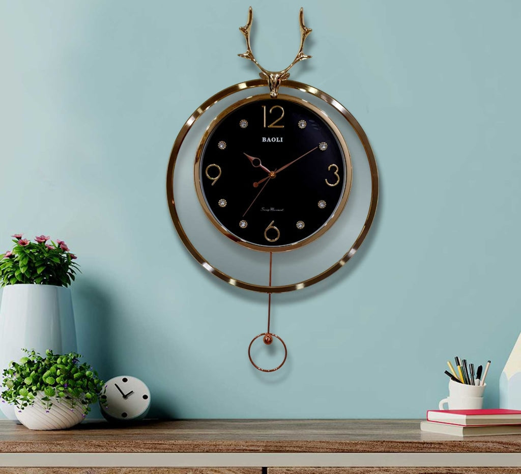 Funkytradition Rose Gold Multicolor Reindeer Pendulum Wall Clock Decor For Home Office And Gifts 65