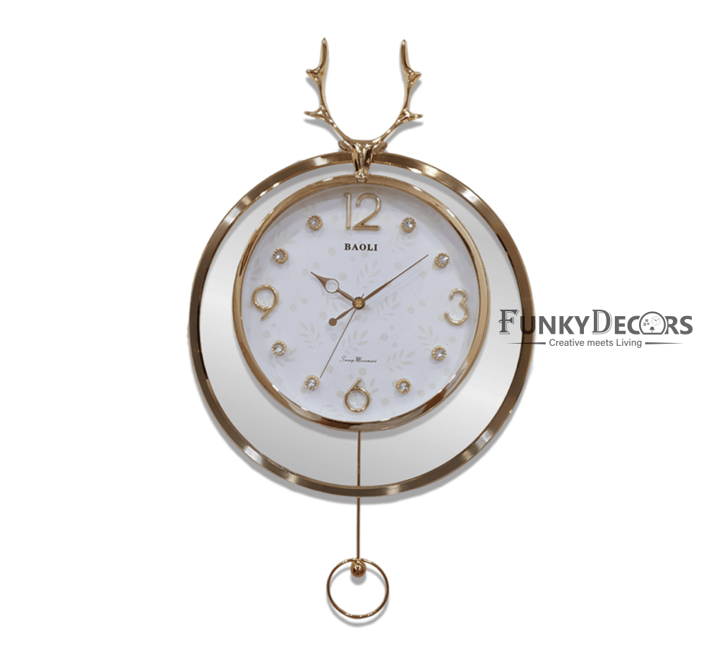 Funkytradition Rose Gold Multicolor Reindeer Pendulum Wall Clock Decor For Home Office And Gifts 65