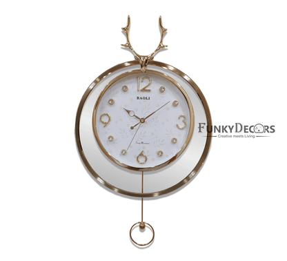 Funkytradition Rose Gold Multicolor Reindeer Pendulum Wall Clock Decor For Home Office And Gifts 65