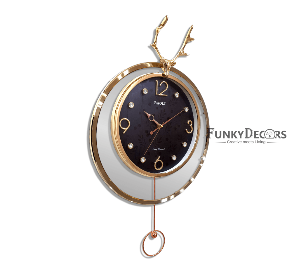Funkytradition Rose Gold Multicolor Reindeer Pendulum Wall Clock Decor For Home Office And Gifts 65