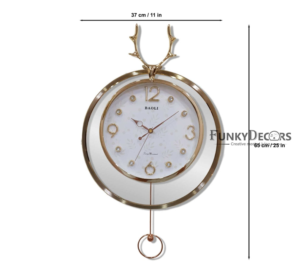 Funkytradition Rose Gold Multicolor Reindeer Pendulum Wall Clock Decor For Home Office And Gifts 65