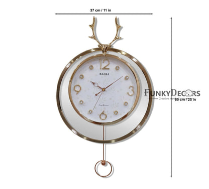 Funkytradition Rose Gold Multicolor Reindeer Pendulum Wall Clock Decor For Home Office And Gifts 65