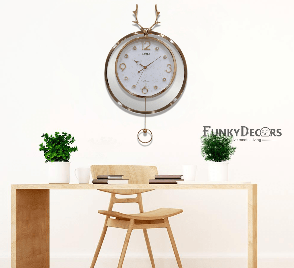 Funkytradition Rose Gold Multicolor Reindeer Pendulum Wall Clock Decor For Home Office And Gifts 65