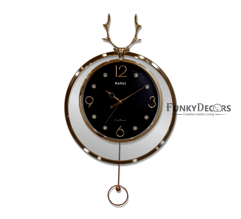 Funkytradition Rose Gold Multicolor Reindeer Pendulum Wall Clock Decor For Home Office And Gifts 65