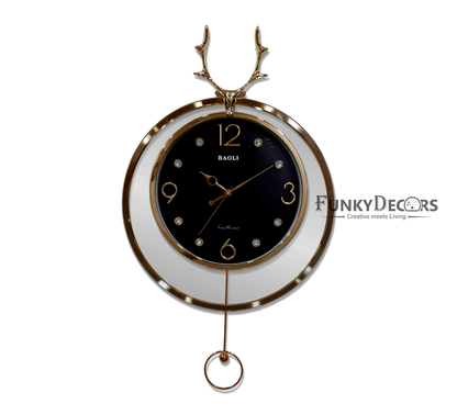 Funkytradition Rose Gold Multicolor Reindeer Pendulum Wall Clock Decor For Home Office And Gifts 65