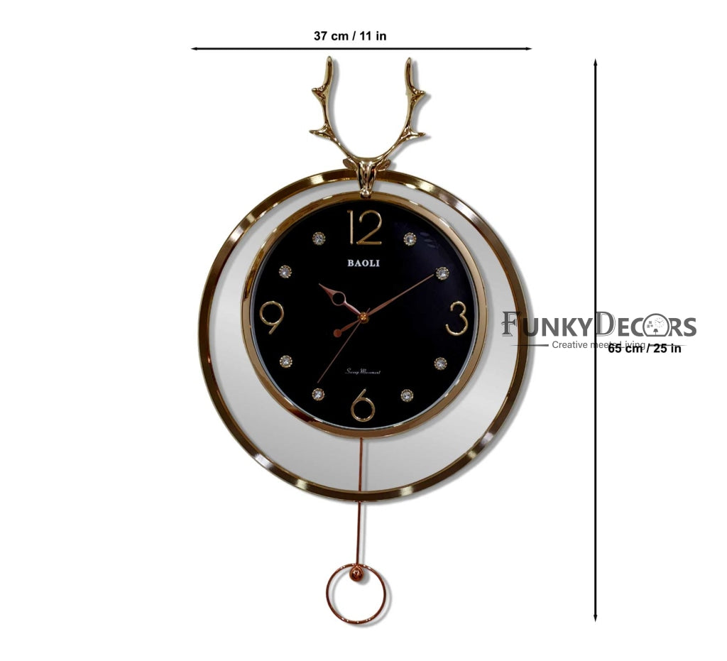 Funkytradition Rose Gold Multicolor Reindeer Pendulum Wall Clock Decor For Home Office And Gifts 65