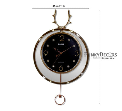 Funkytradition Rose Gold Multicolor Reindeer Pendulum Wall Clock Decor For Home Office And Gifts 65