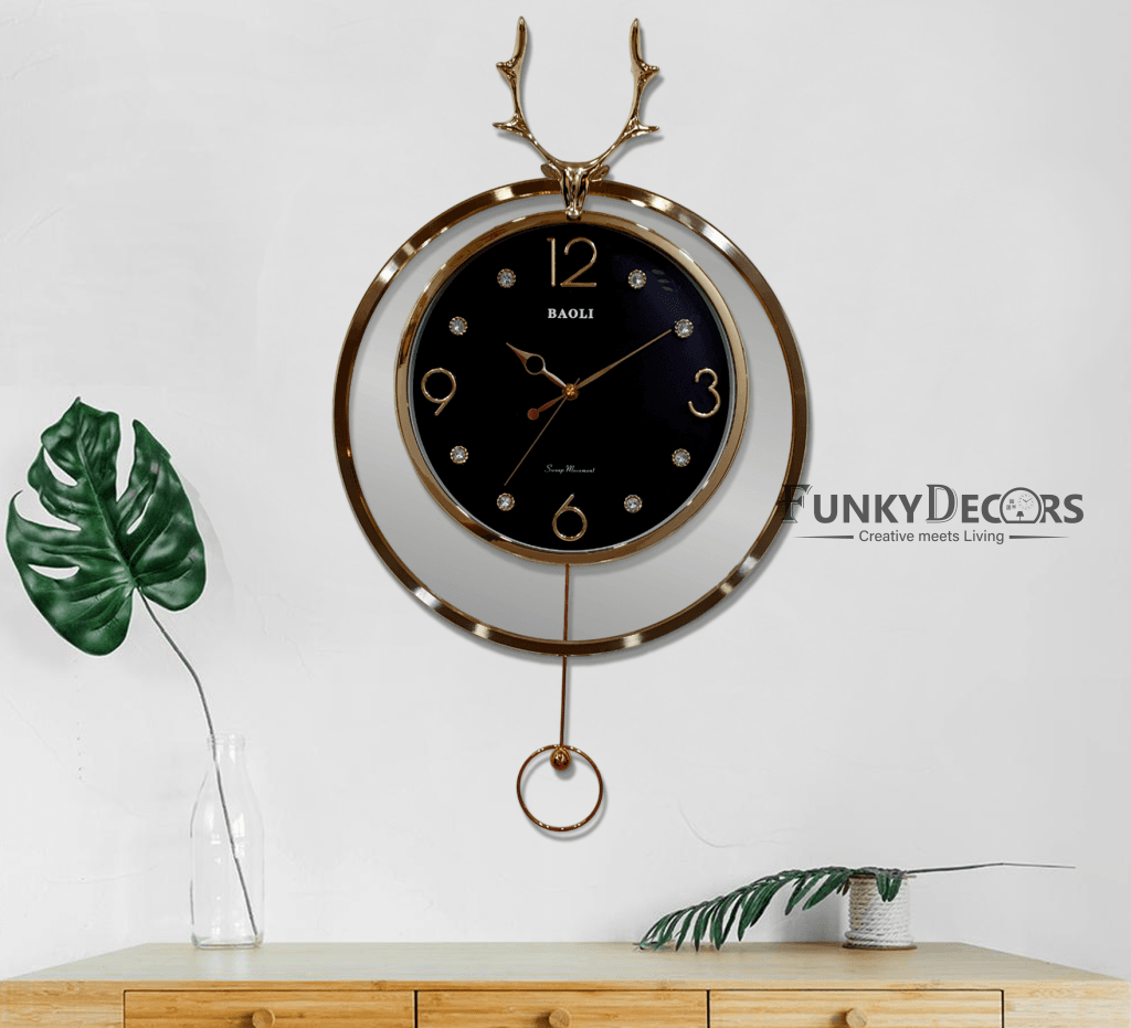 Funkytradition Rose Gold Multicolor Reindeer Pendulum Wall Clock Decor For Home Office And Gifts 65