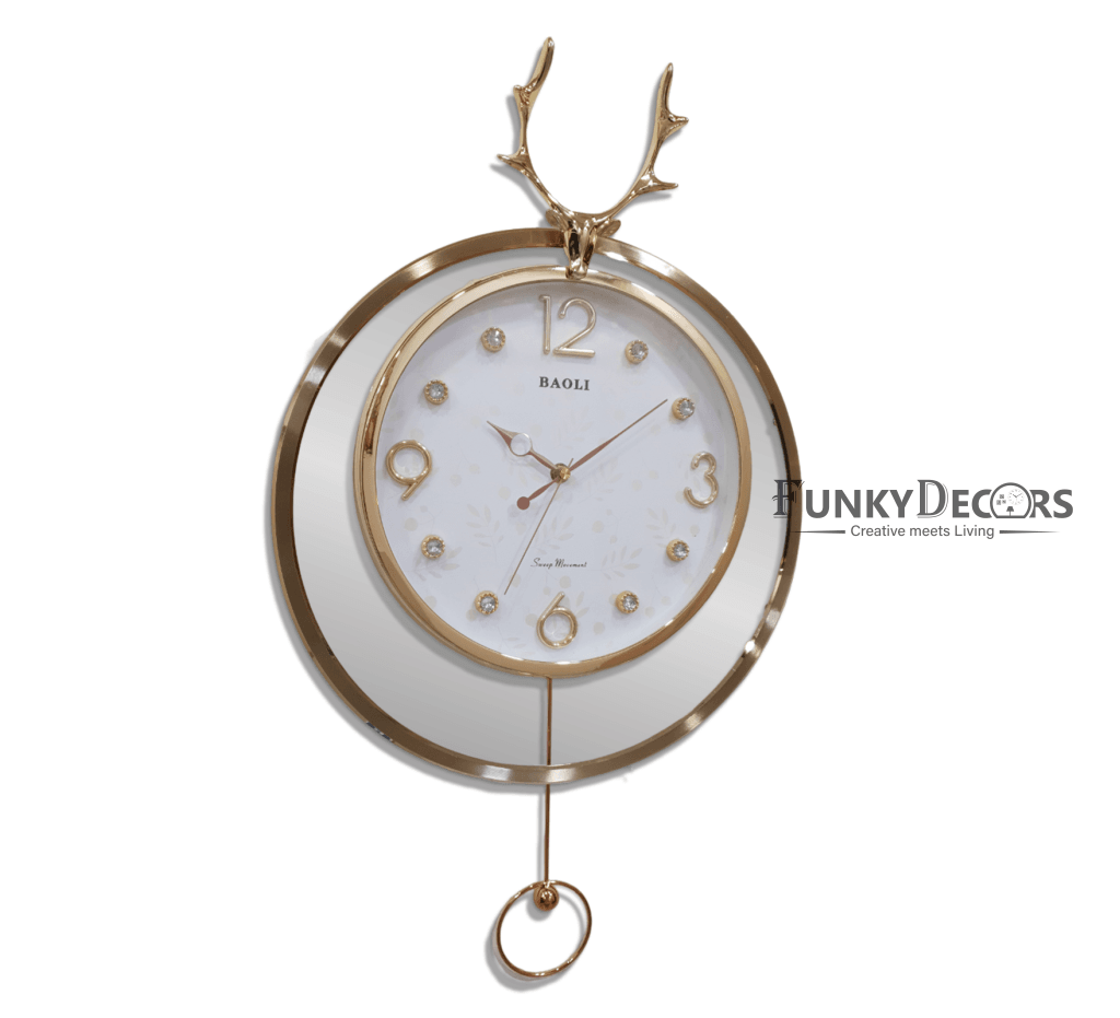 Funkytradition Rose Gold Multicolor Reindeer Pendulum Wall Clock Decor For Home Office And Gifts 65