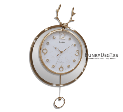 Funkytradition Rose Gold Multicolor Reindeer Pendulum Wall Clock Decor For Home Office And Gifts 65