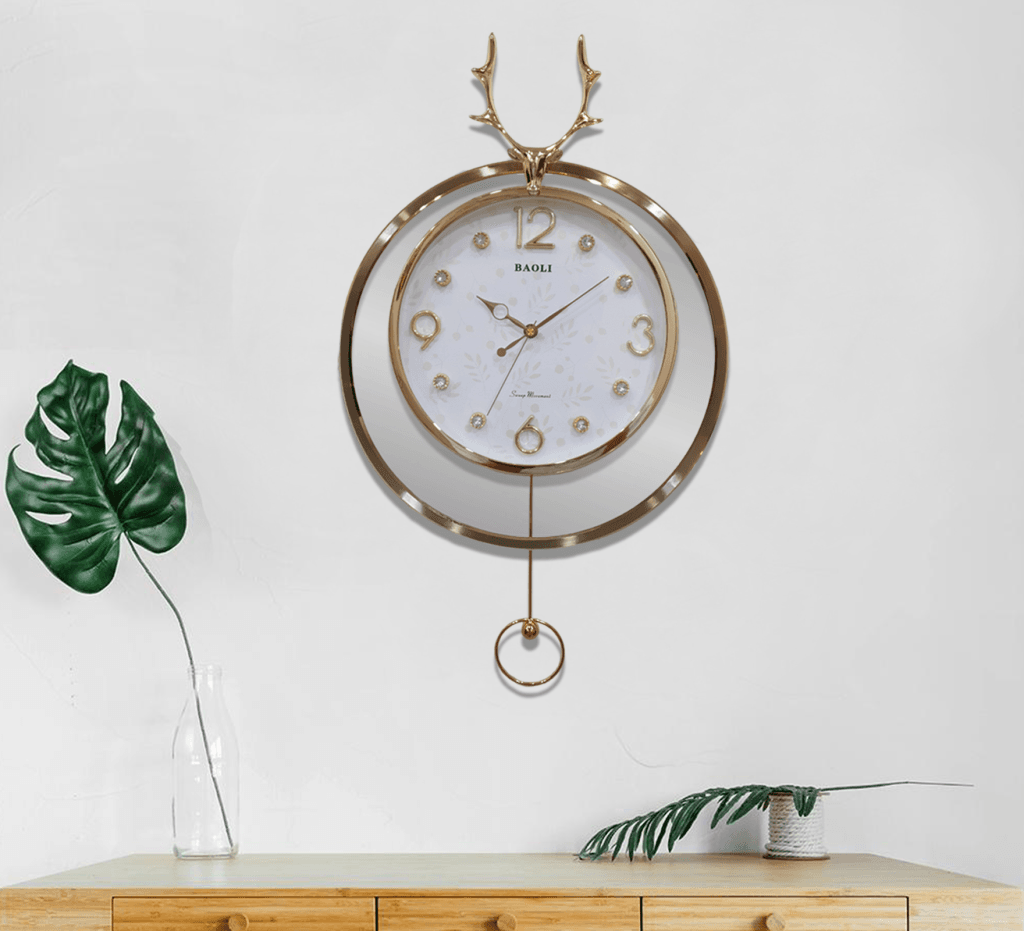 Funkytradition Rose Gold Multicolor Reindeer Pendulum Wall Clock Decor For Home Office And Gifts 65