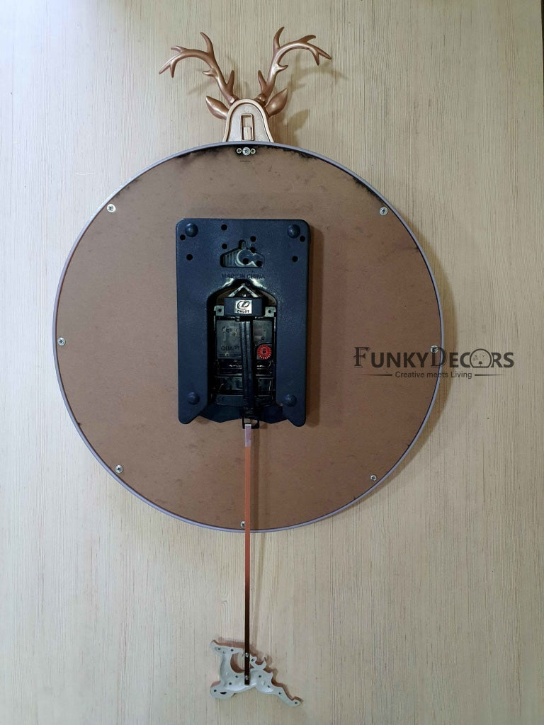 FunkyDecors Rose Golden Reindeer Pendulum Wall Clock For Home Office Decor And Gifts 68 Cm Tall