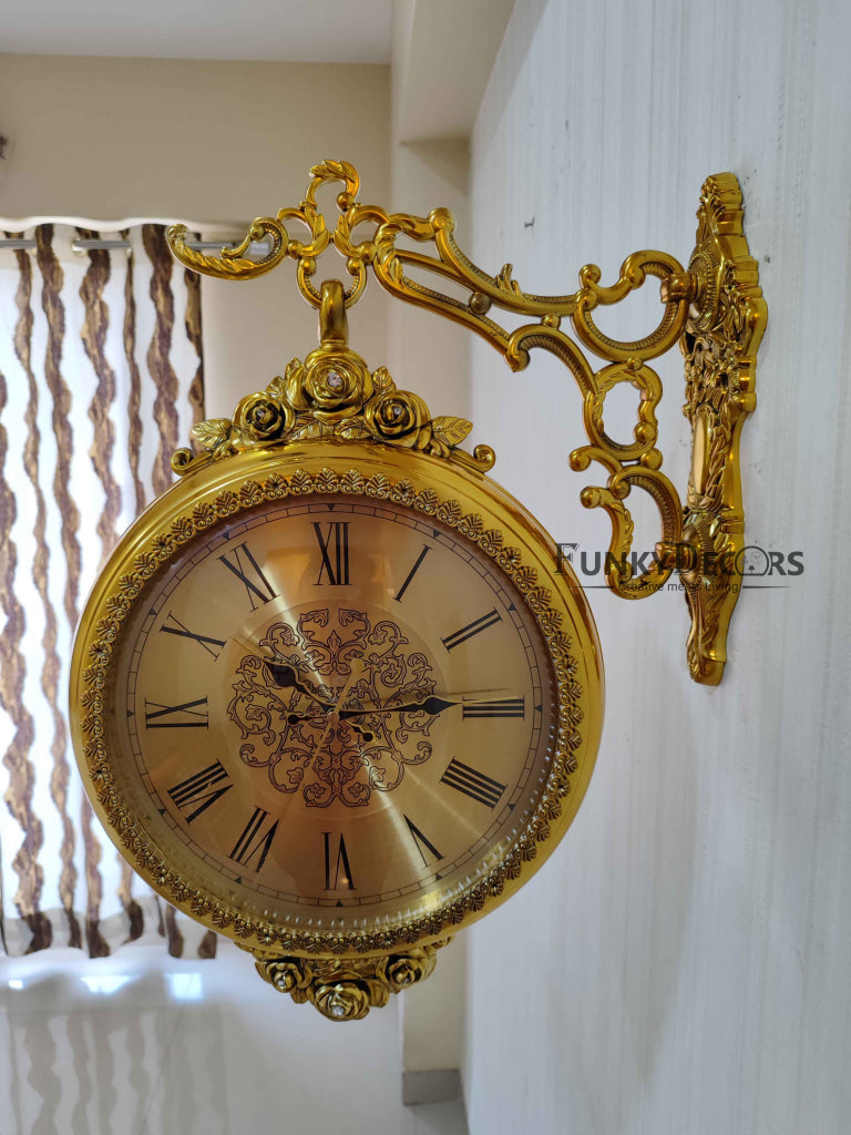 FunkyDecors Royal Antique-Look Golden Round Wall Hanging Double Sided Two Faces Retro Station