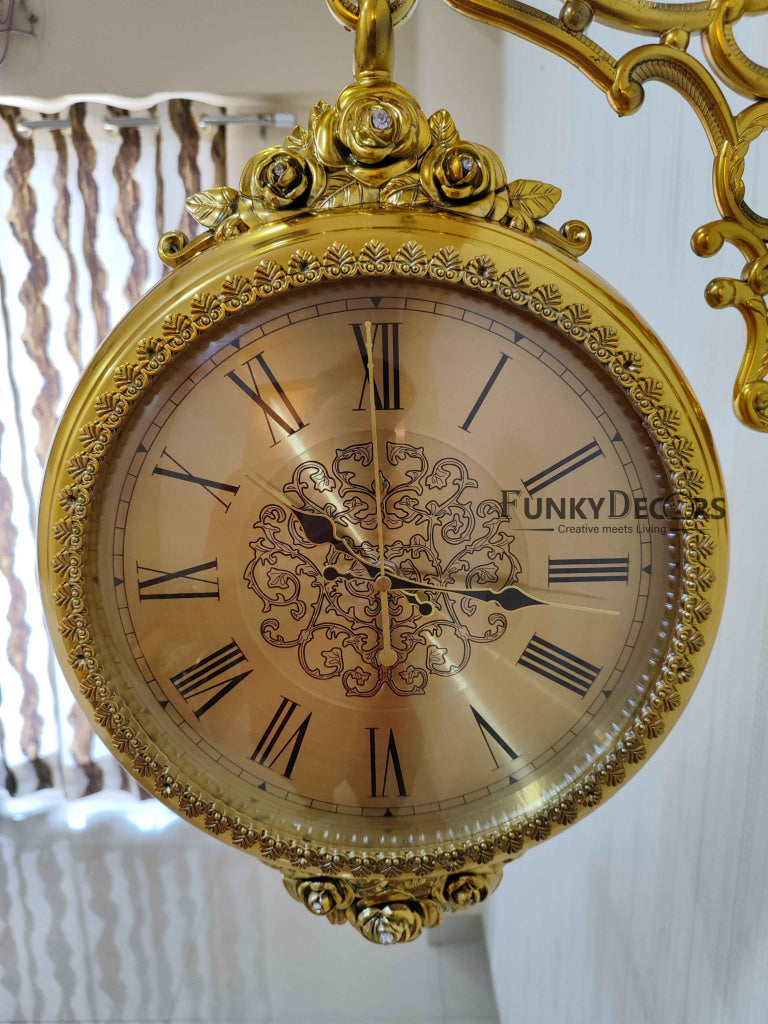 FunkyDecors Royal Antique-Look Golden Round Wall Hanging Double Sided Two Faces Retro Station