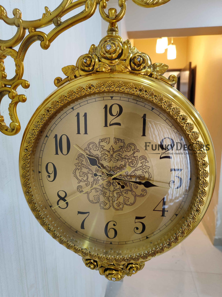 FunkyDecors Royal Antique-Look Golden Round Wall Hanging Double Sided Two Faces Retro Station