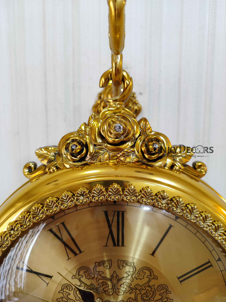 FunkyDecors Royal Antique-Look Golden Round Wall Hanging Double Sided Two Faces Retro Station