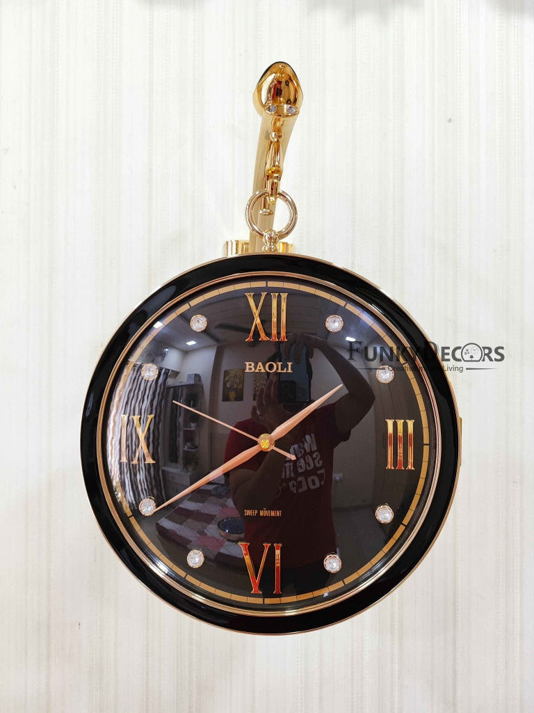 FunkyDecors Sparrow Designer Antique-Look Golden Blue-Black-White Round Wall Hanging Double Sided