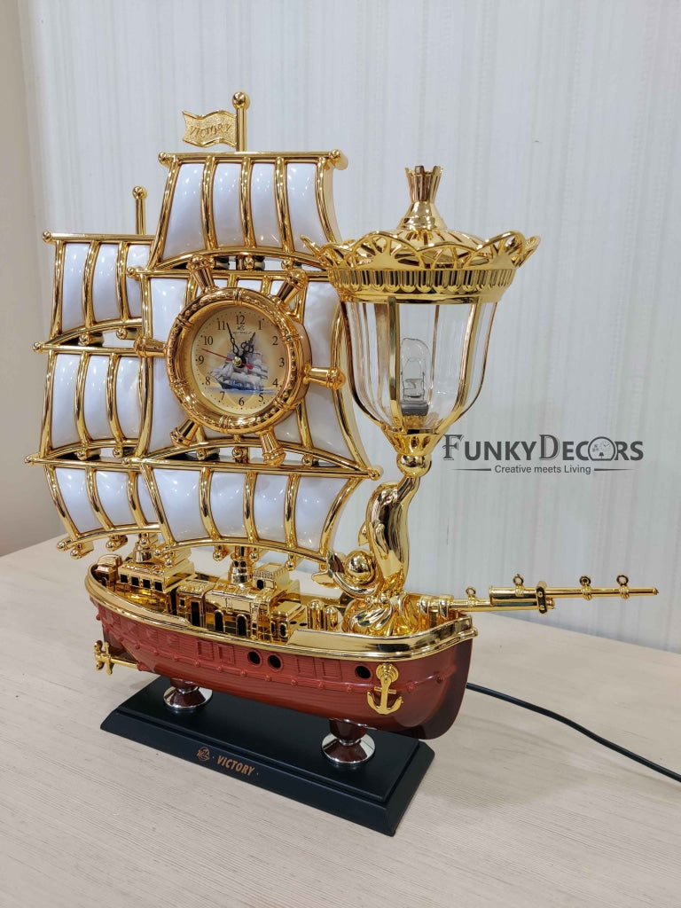 Funkytradition Vintage Pirates Ship Table Lamp With Alarm Clock For Christmas Anniversary Birthday