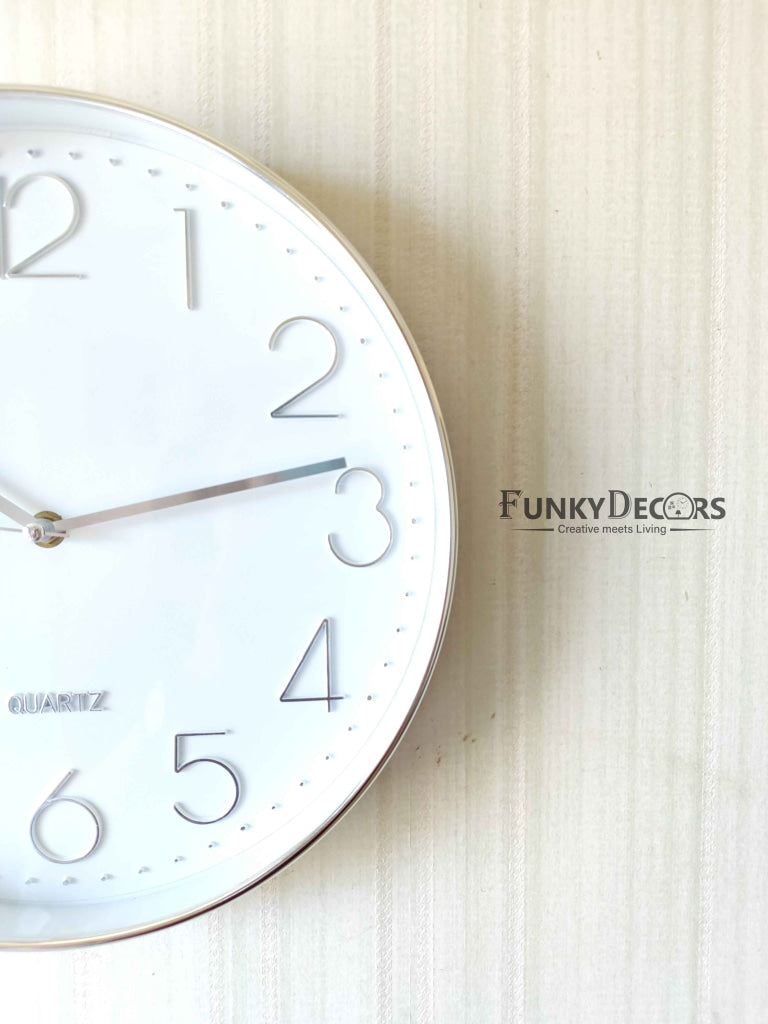 FunkyDecors White Golden Minimal Wall Clock Watch Decor For Home Office And Gifts 30 Cm Tall