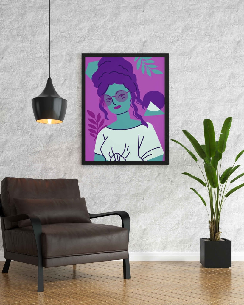 Girl With Glasses Portrait Art Frame For Wall Decor- Funkydecors Xs / Black Posters Prints & Visual