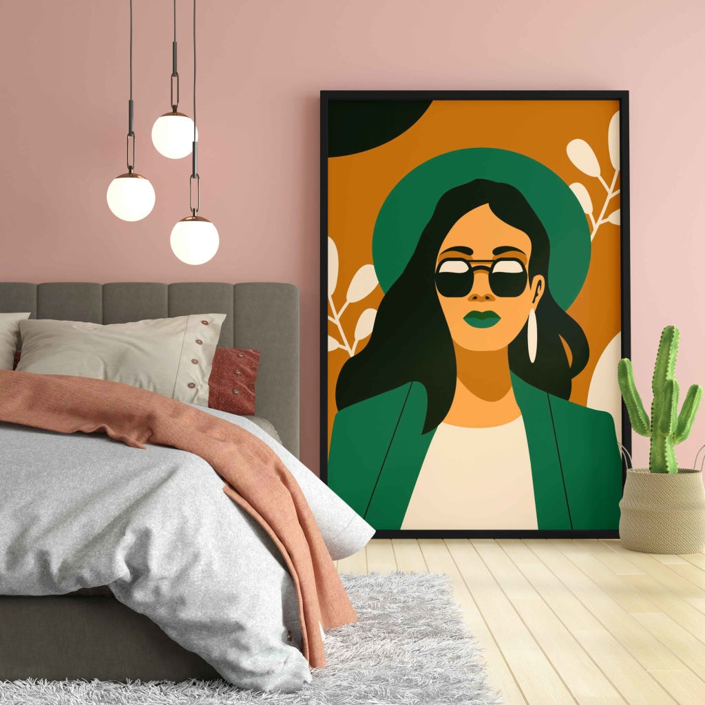 Go Green Girl Portrait Art Frame For Wall Decor- Funkydecors Xs / Black Posters Prints & Visual
