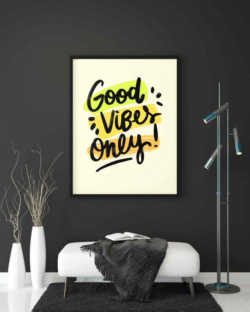 Good Vibes Only - Motivation Quotes Art Frame For Wall Decor- Funkydecors Xs / Black Posters Prints