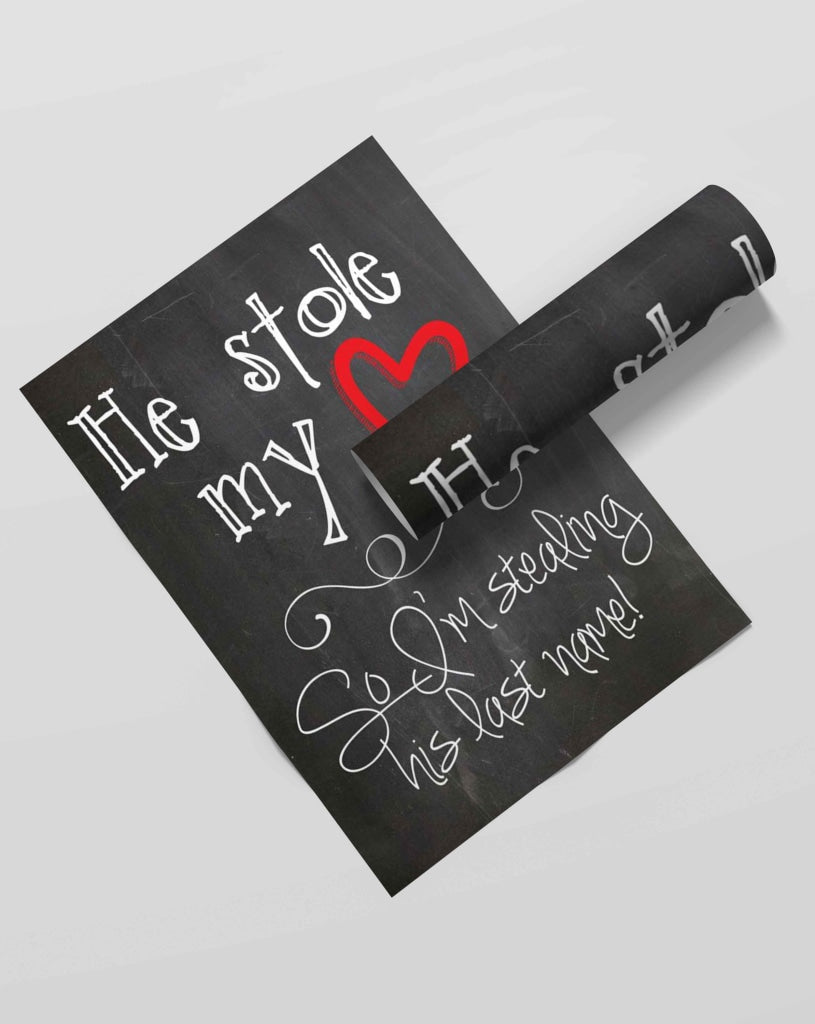 He Stole My Heart So Im Stealing His Last Name - Love Quotes Art Frame For Wall Decor- Funkydecors