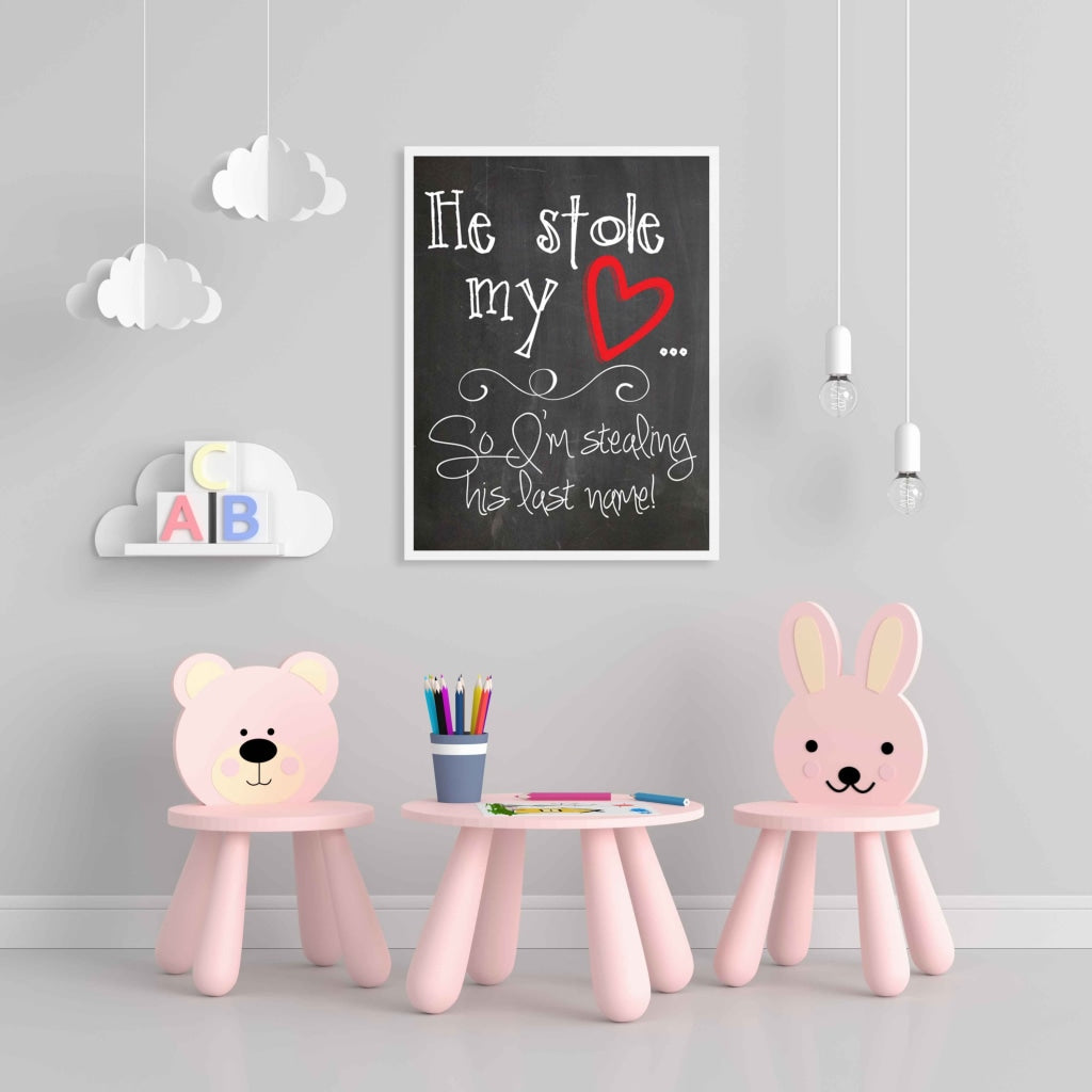 He Stole My Heart So Im Stealing His Last Name - Love Quotes Art Frame For Wall Decor- Funkydecors