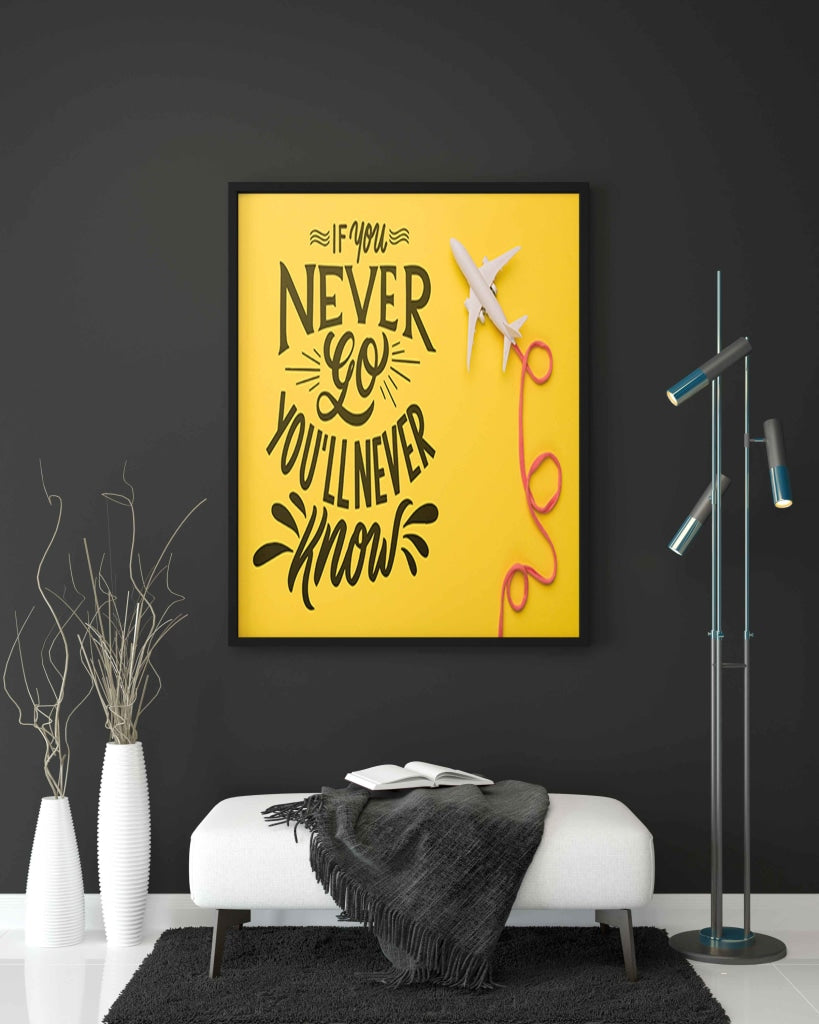 If You Never Go Youll Know- Motivation Quotes Art Frame For Wall Decor- Funkydecors Xs / Black