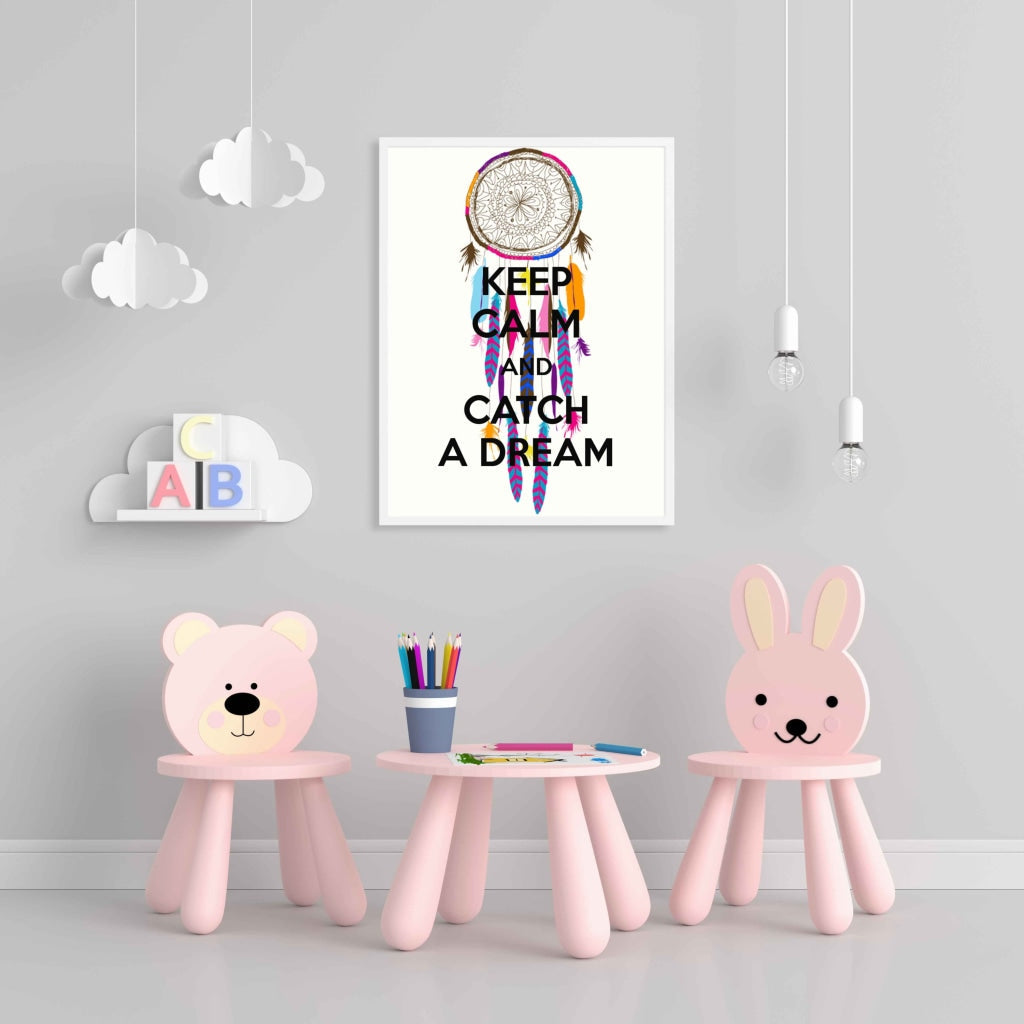 Keep Calm And Catch A Dream - Inspirational Quotes Art Frame For Wall Decor- Funkydecors Xs / White
