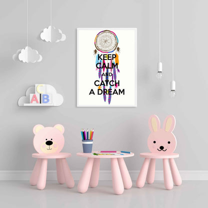 Keep Calm And Catch A Dream - Inspirational Quotes Art Frame For Wall Decor- Funkydecors Xs / White