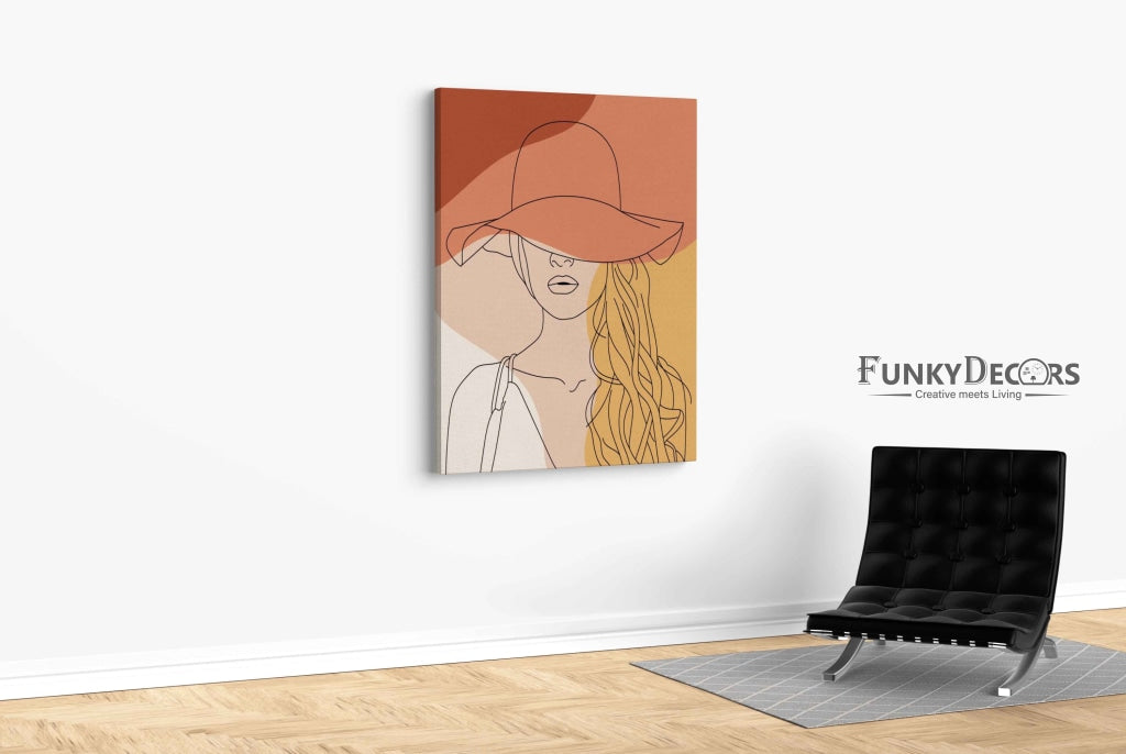 Lady In Hat Line Art Frame For Wall Decor- Funkydecors Posters Prints & Visual Artwork