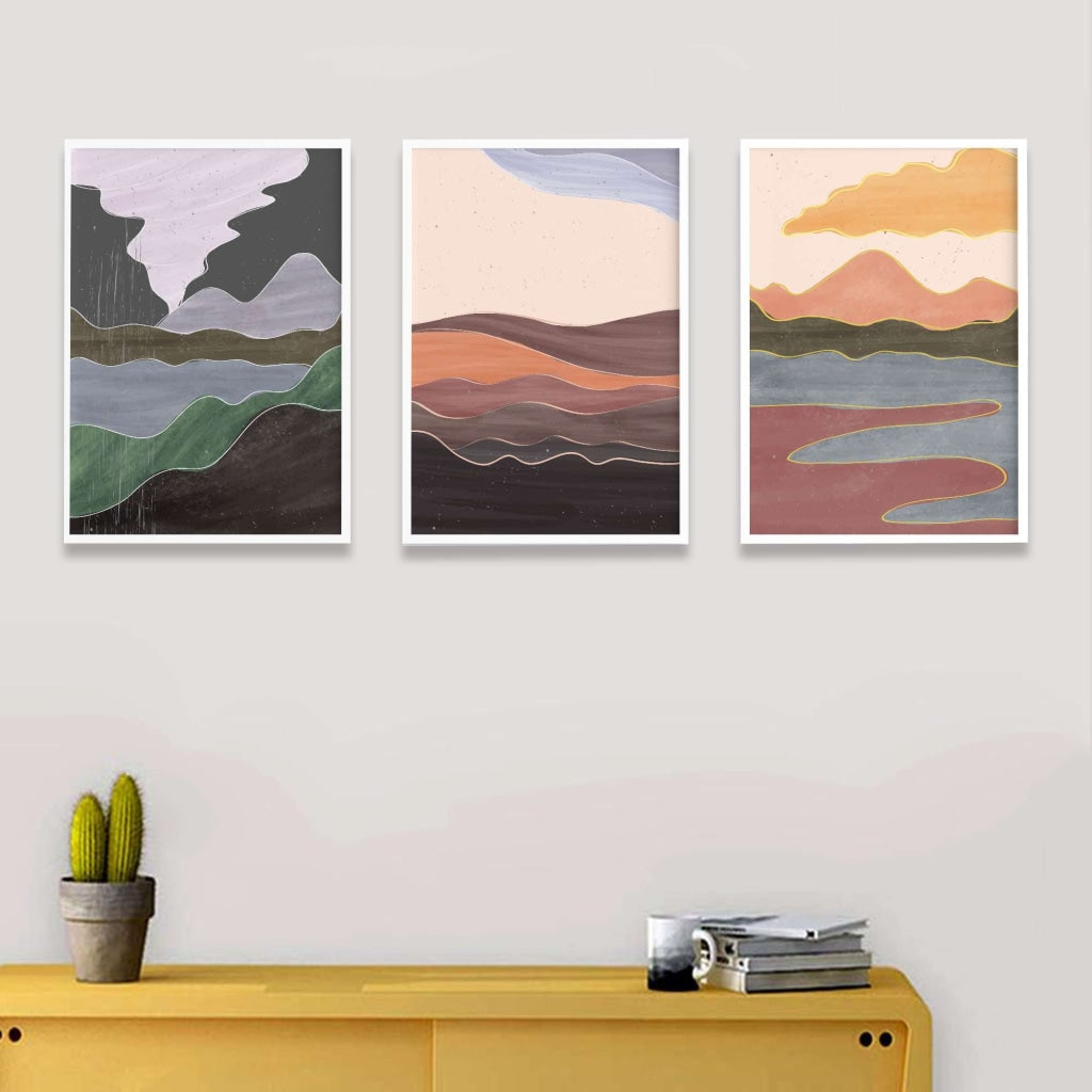 Land Of Shades - Abstract 3 Panels Art Frame For Wall Decor- Funkydecors Xs / White Posters Prints &