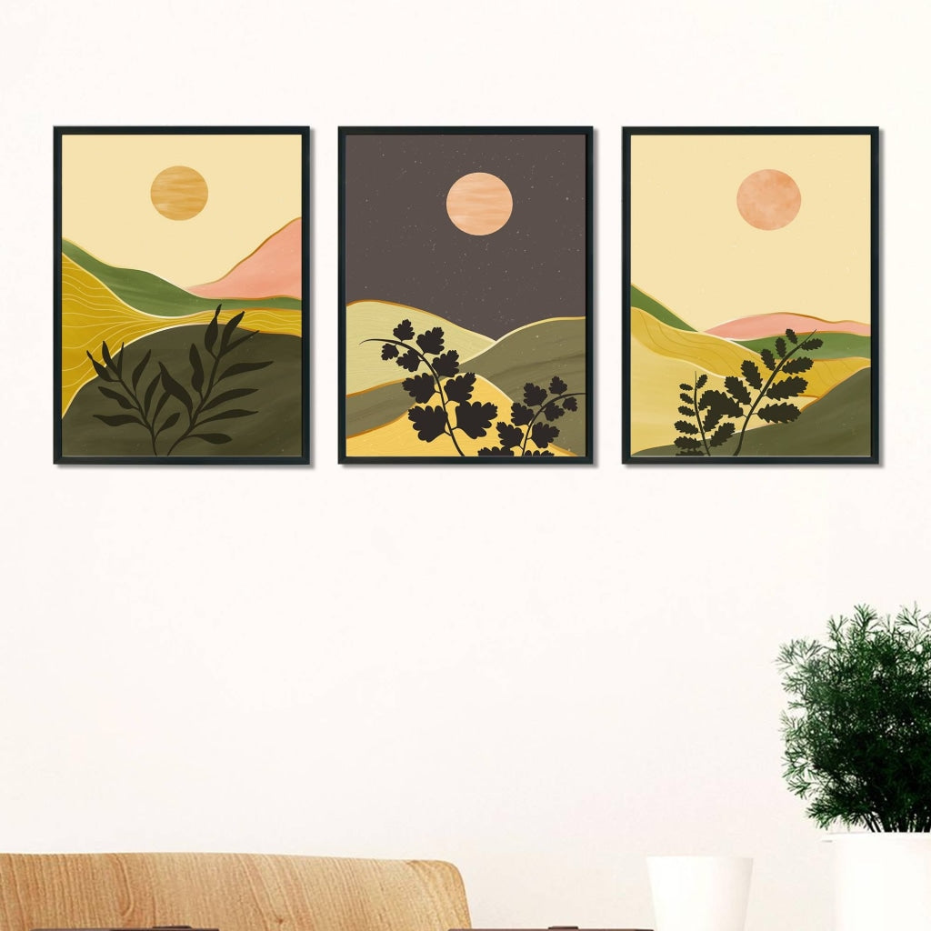 Leaf Art - Nature 3 Panels Frame For Wall Decor- Funkydecors Xs / Black Posters Prints & Visual