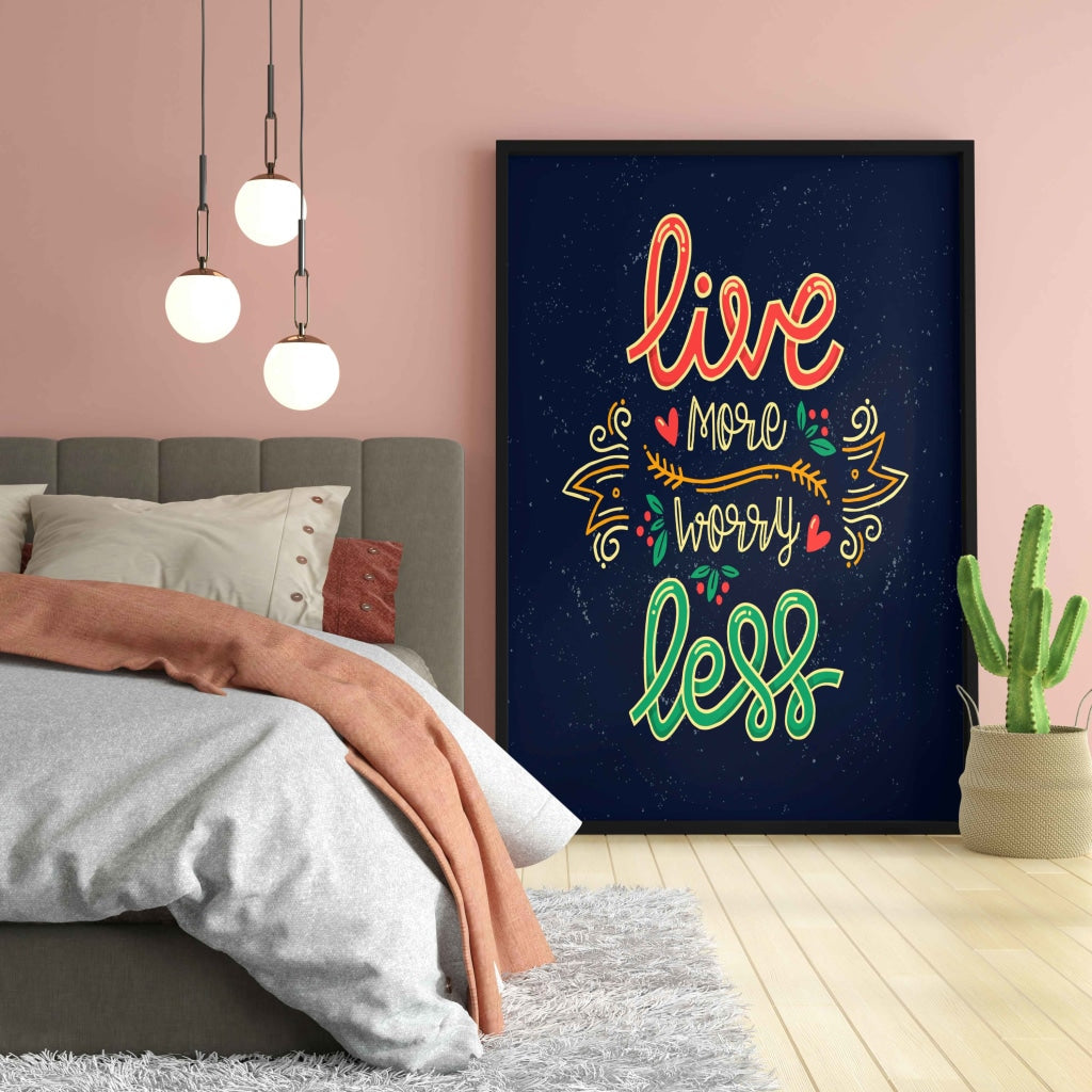 Live More Worry Less - Motivation Quotes Art Frame For Wall Decor- Funkydecors Xs / Black Posters