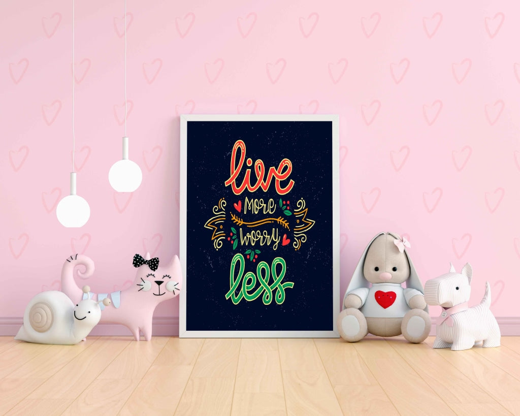 Live More Worry Less - Motivation Quotes Art Frame For Wall Decor- Funkydecors Xs / White Posters