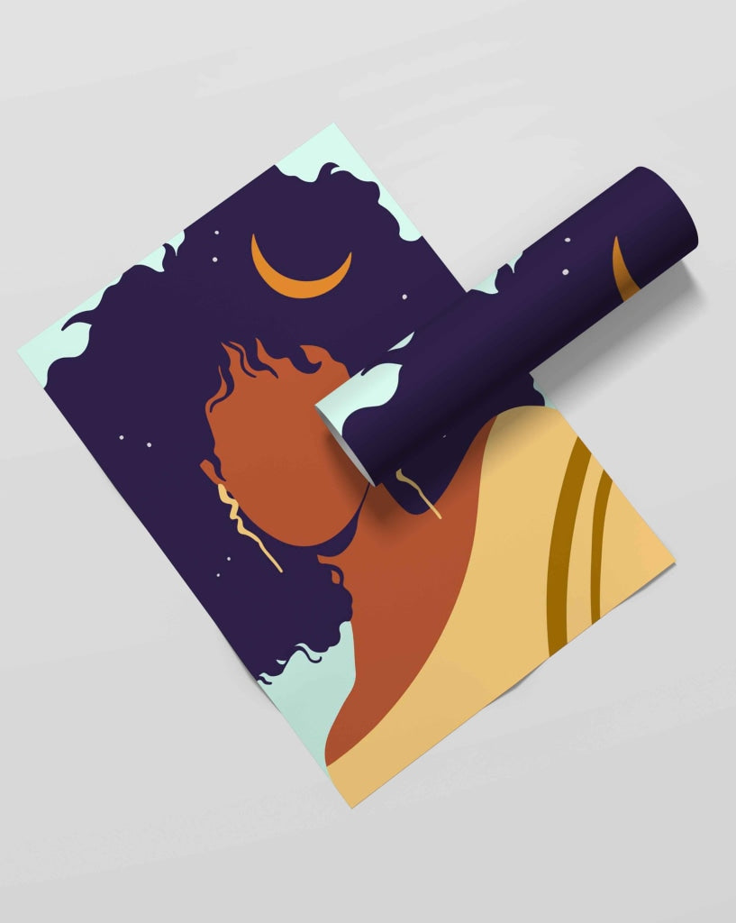 Moon On Curls Boho Women Art Frame For Wall Decor- Funkydecors Xs / Roll Posters Prints & Visual