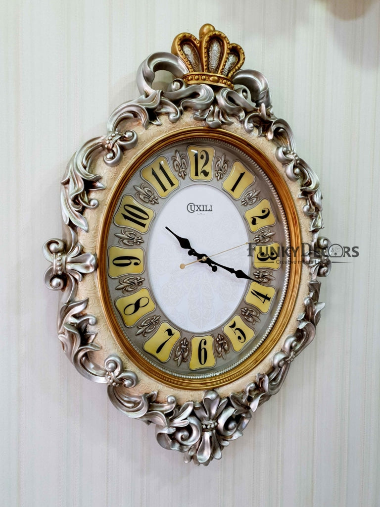 Multicolor Crown Vintage Style Marble Wall Clock For Home Office Decor And Gifts 72 Cm Tall-
