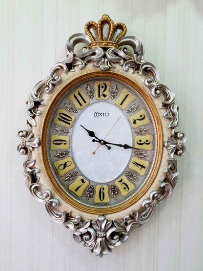 Multicolor Crown Vintage Style Marble Wall Clock For Home Office Decor And Gifts 72 Cm Tall-