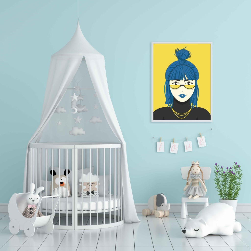 My Blue Hair Portrait Art Frame For Wall Decor- Funkydecors Xs / White Posters Prints & Visual