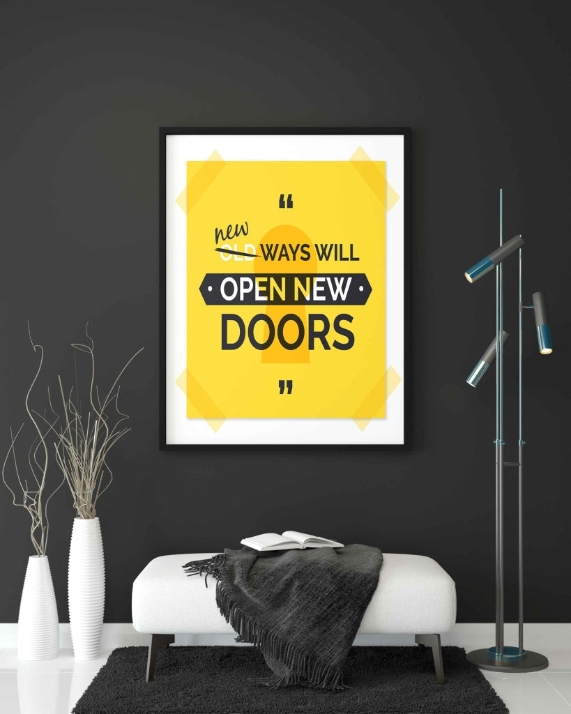 New Ways Will Open Doors - Motivation Quotes Art Frame For Wall Decor- Funkydecors Xs / Black