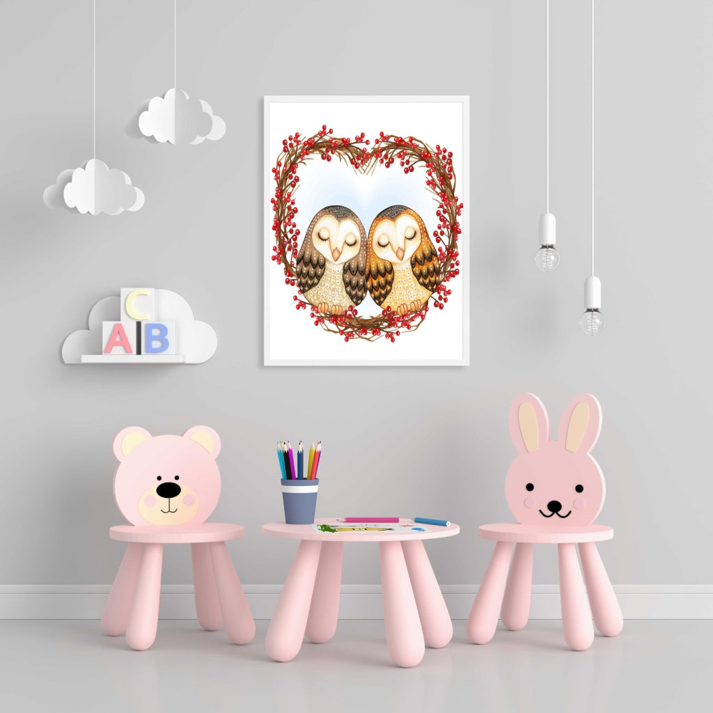 Owl Love - Nursery Art Frame For Wall Decor- Funkydecors Xs / White Posters Prints & Visual Artwork