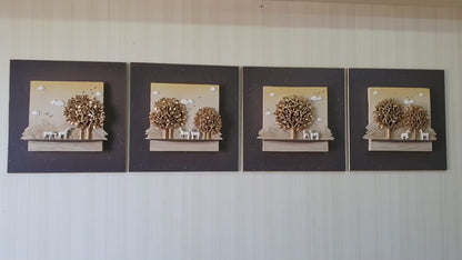 8 Horses Modern 3D Stone Carving Wall Art - Set of 4