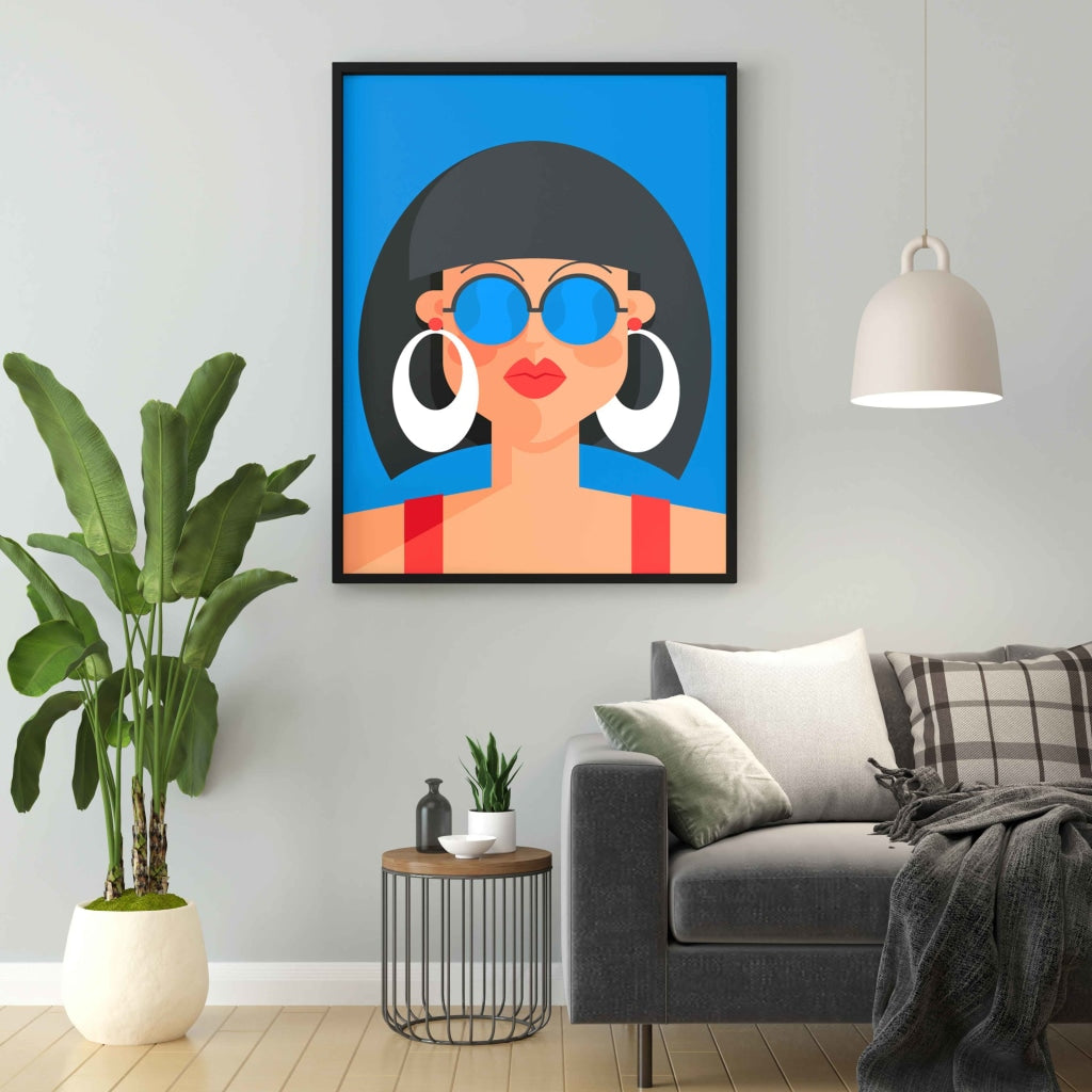 Retro Women Glasses Portrait Art Frame For Wall Decor- Funkydecors Xs / Black Posters Prints &