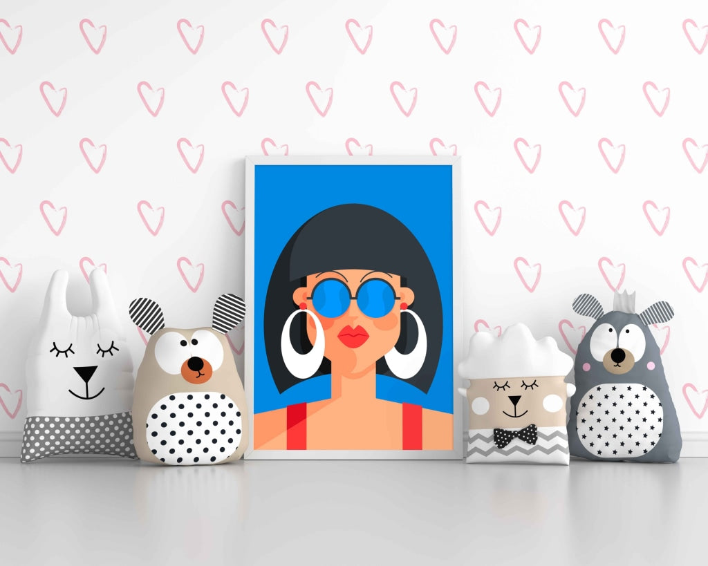 Retro Women Glasses Portrait Art Frame For Wall Decor- Funkydecors Xs / White Posters Prints &