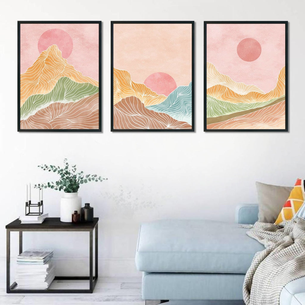 Shades Of Land - Minimal 3 Panels Art Frame For Wall Decor- Funkydecors Xs / Black Posters Prints &
