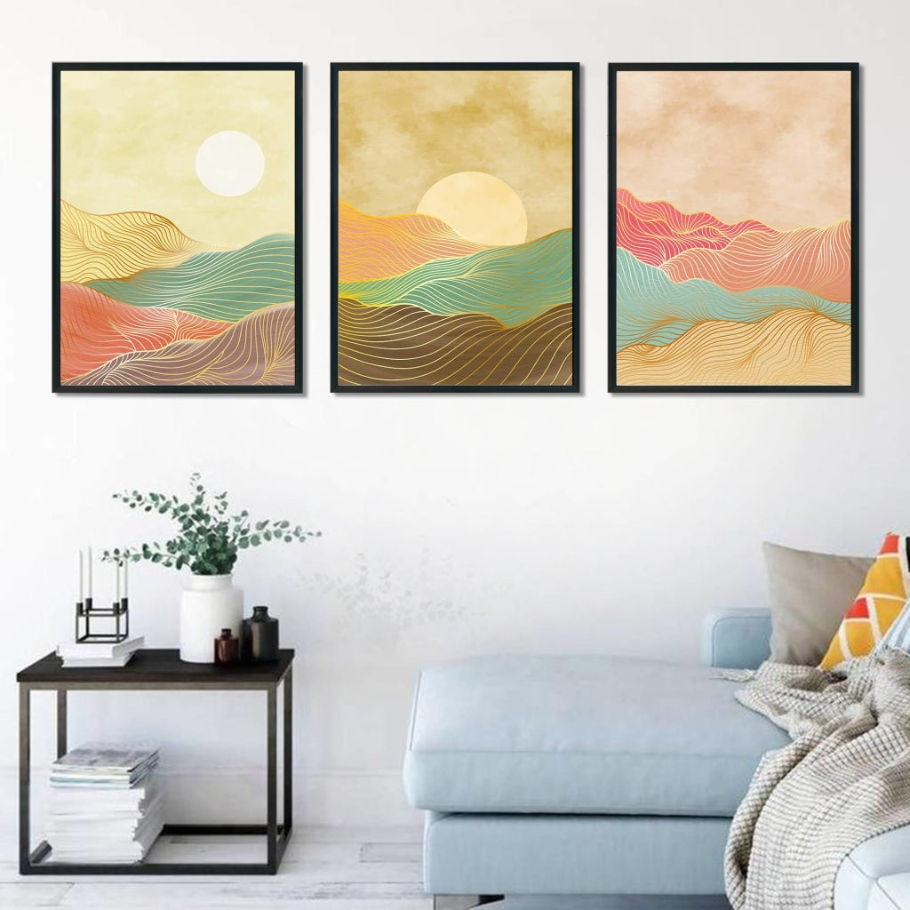 Shades Of Land - Minimal 3 Panels Art Frame For Wall Decor- Funkydecors Xs / Black Posters Prints &