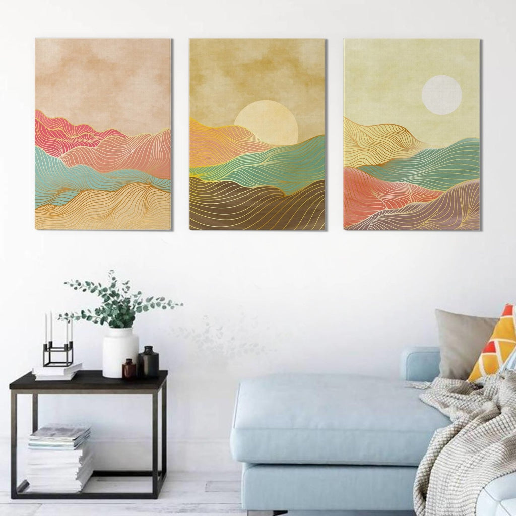 Shades Of Land - Minimal 3 Panels Art Frame For Wall Decor- Funkydecors Xs / Canvas Posters Prints &